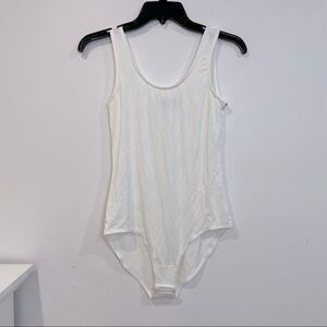 Gibson Basic Solid Soft Stretchy Sleeveless Tank Top Bodysuit Leotard in White